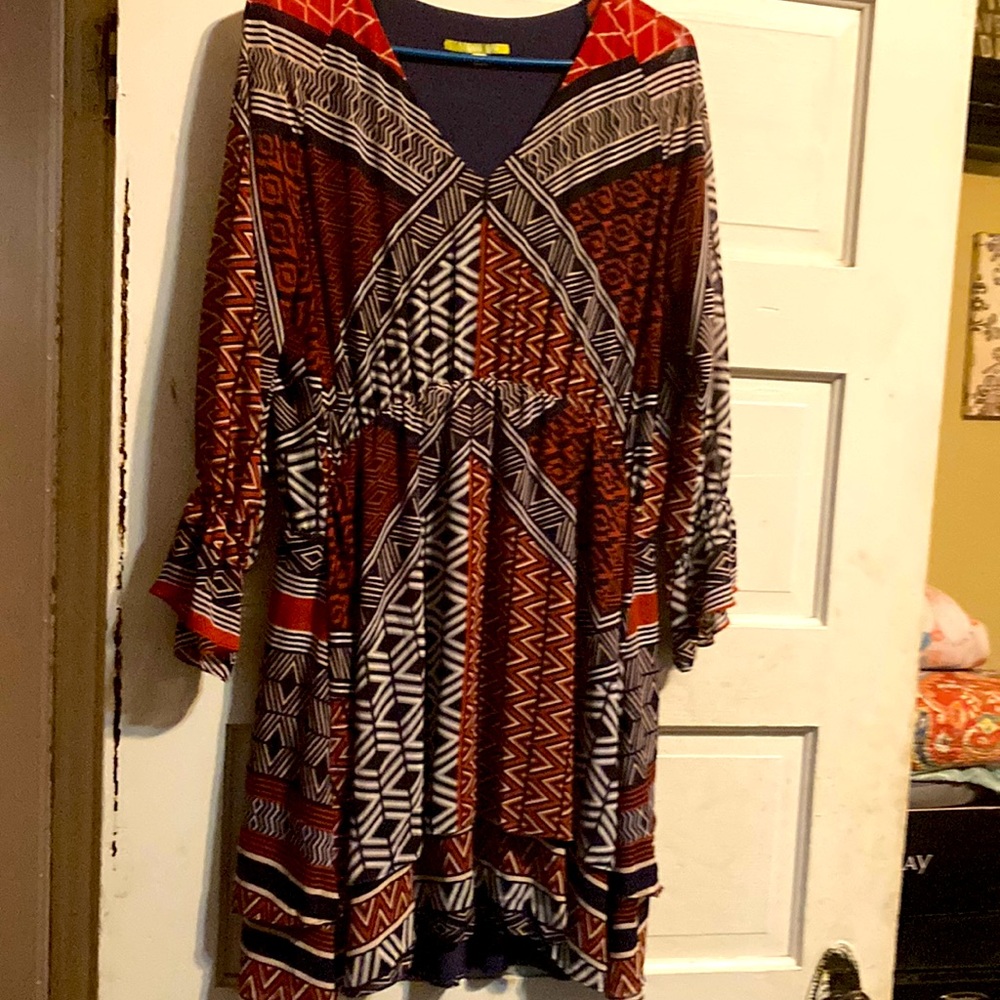 Gianni Bini high low dress v neck, layered at bottom with ruffles
